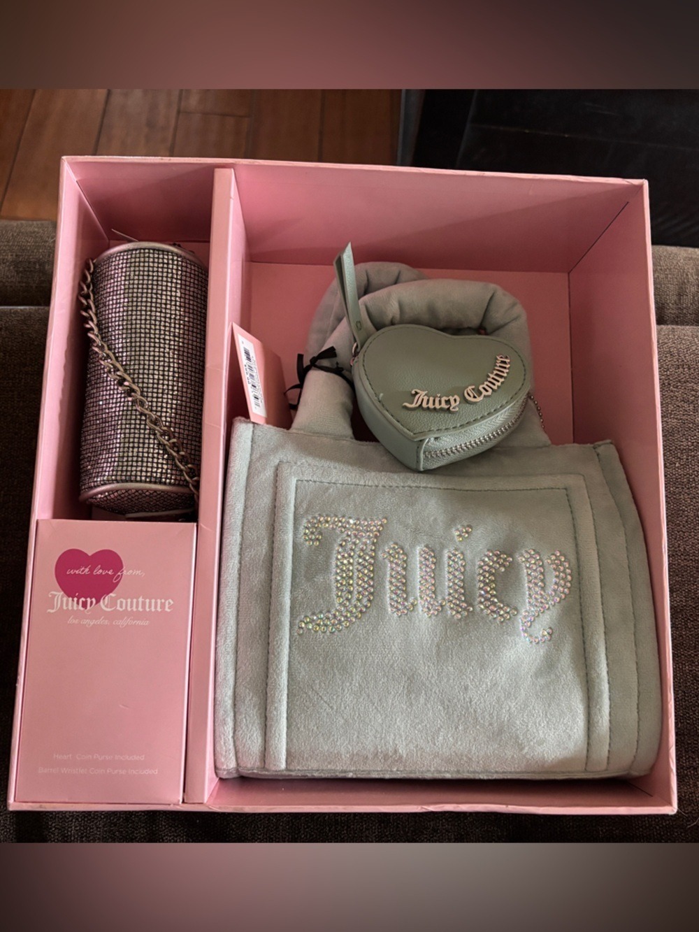 Juicy Couture Big Spender 3-PC –Velour Tote, Barrel Bag & Coin Purse – Cool Blue - Picture 1 of 8
